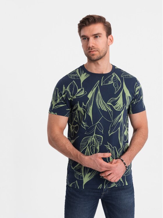 Ombre Ombre T-Shirt OM-TSFP-0180 Tmavomodrá Regular Fit