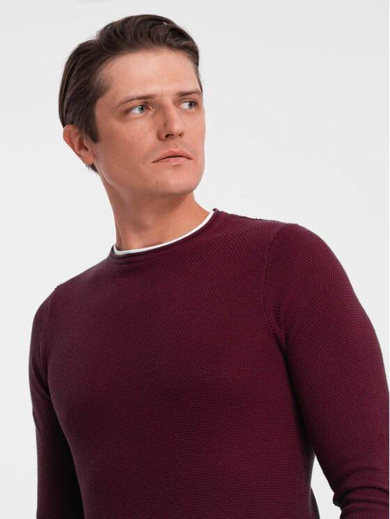 Ombre Ombre Sweter OM-SWSW-0103 Bordowy Classic Fit