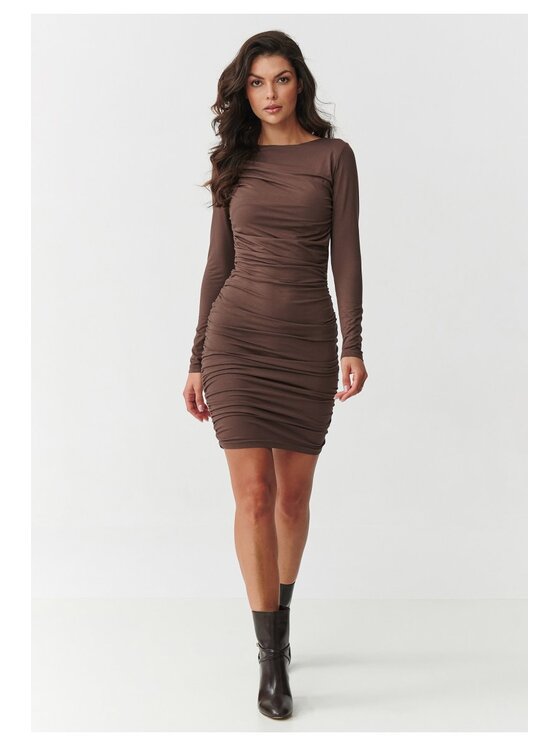 Makadamia Makadamia Sukienka codzienna M899 Brązowy Fitted Fit