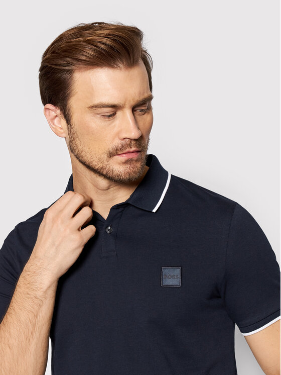 BOSS Boss Тениска с яка и копчета Passertip 50472665 Тъмносин Slim Fit