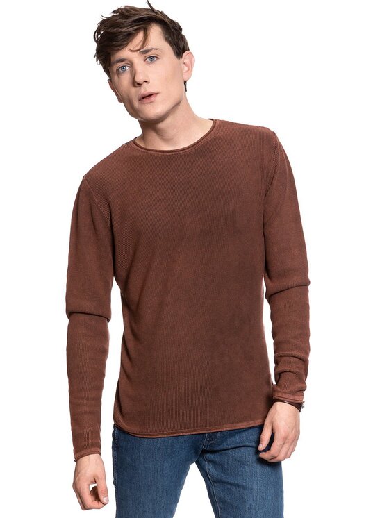 Mustang Mustang Sweter EMIL C WAFFLE Brązowy Regular Fit