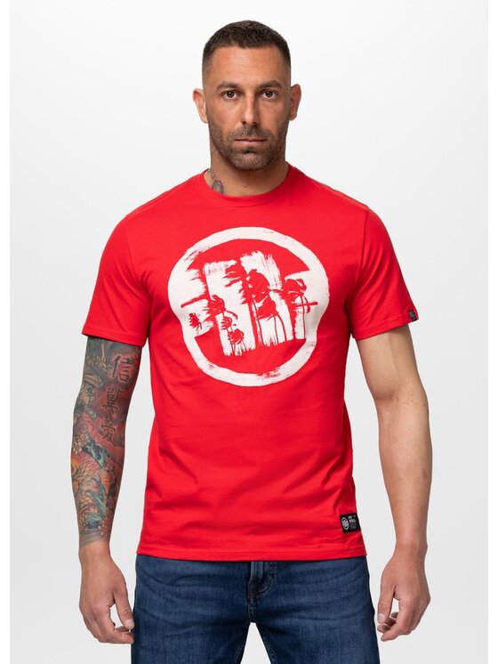 PITBULL PITBULL T-Shirt LOGO PALMS Czerwony Regular Fit