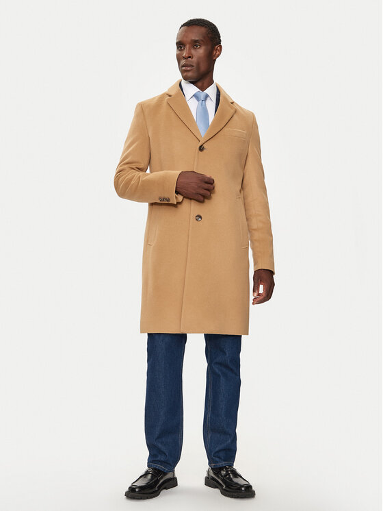 BOSS Boss Volneni plašč H-Hyde 50525739 Bež Slim Fit