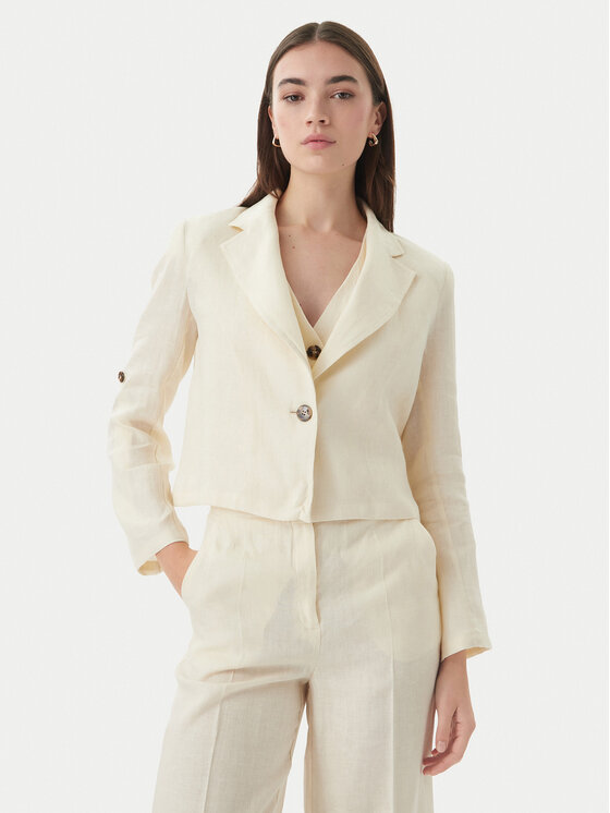 Marella Marella Marynarka Emme by Marella Papiro 2615041042 Kremowy Regular Fit