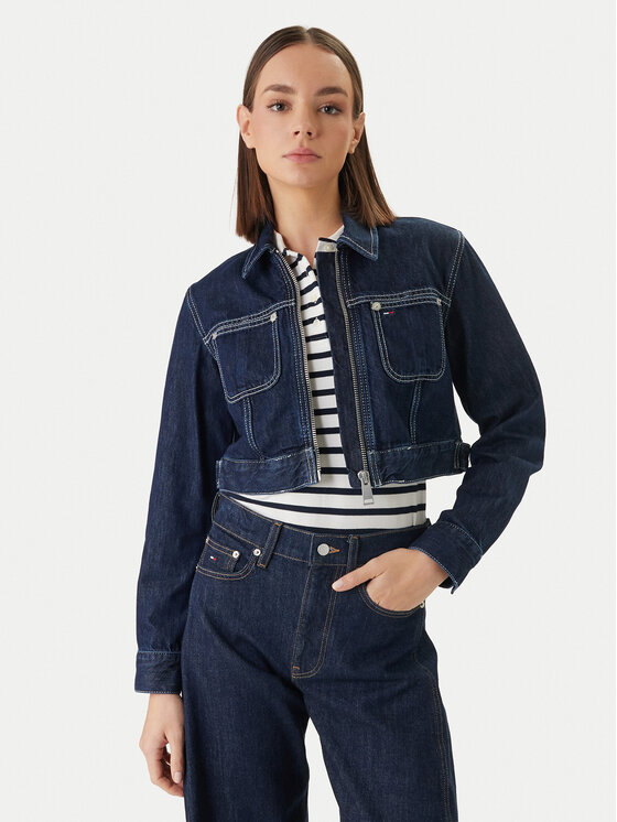 Tommy Jeans Geacă de blugi DW0DW22384 Bleumarin Straight Fit