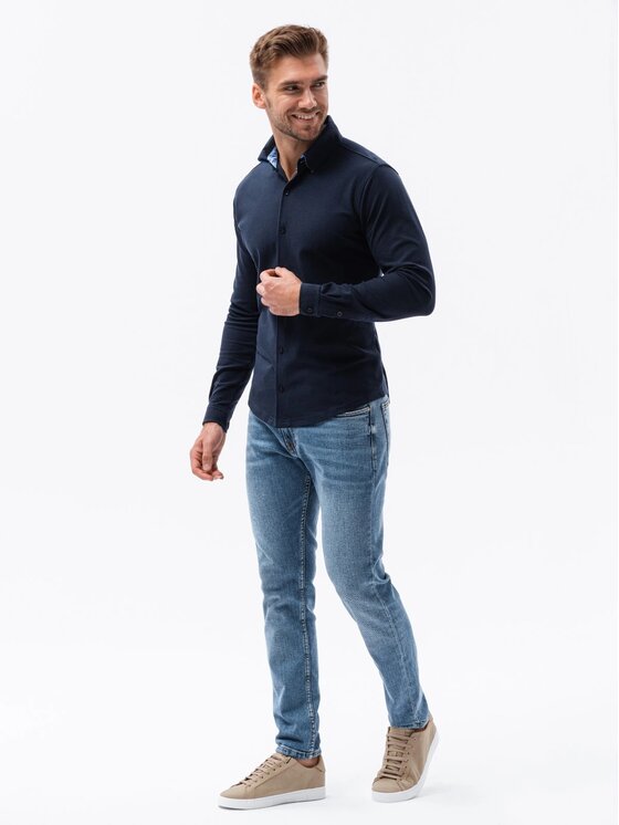 Ombre Ombre Koszula OM-SHCS-0177 Granatowy Slim Fit