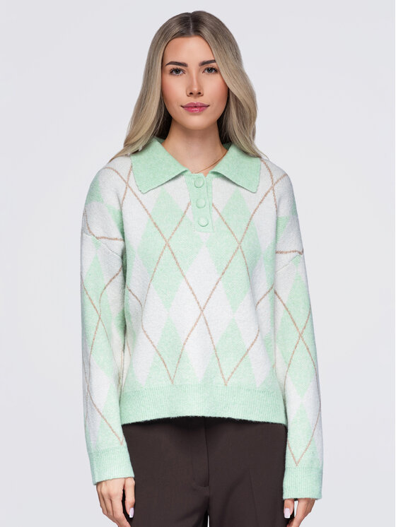 Ombre Ombre Sweter OW-SW-E0030 Zielony Relaxed Fit