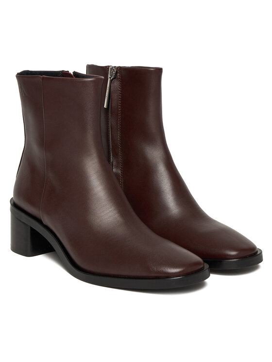 Calvin Klein Calvin Klein Botki Block Heel Zip Boot Lth HW0HW02593 Bordowy
