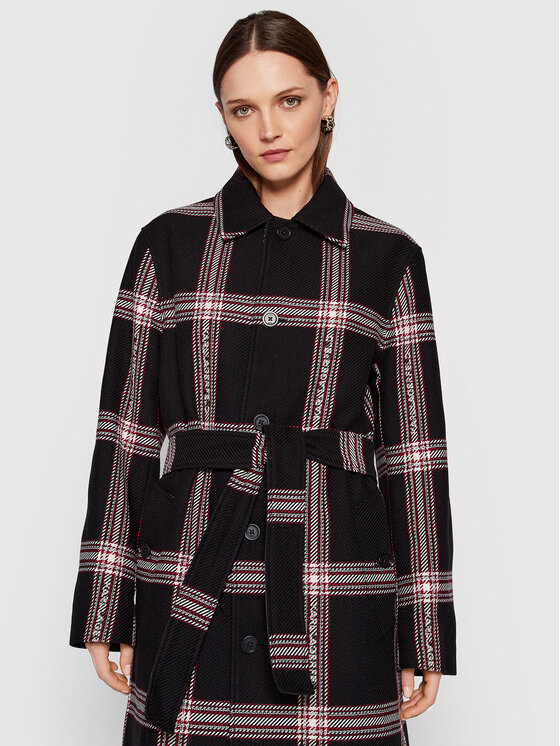 KARL LAGERFELD KARL LAGERFELD Płaszcz przejściowy Logo Check 220W1582 Czarny Relaxed Fit