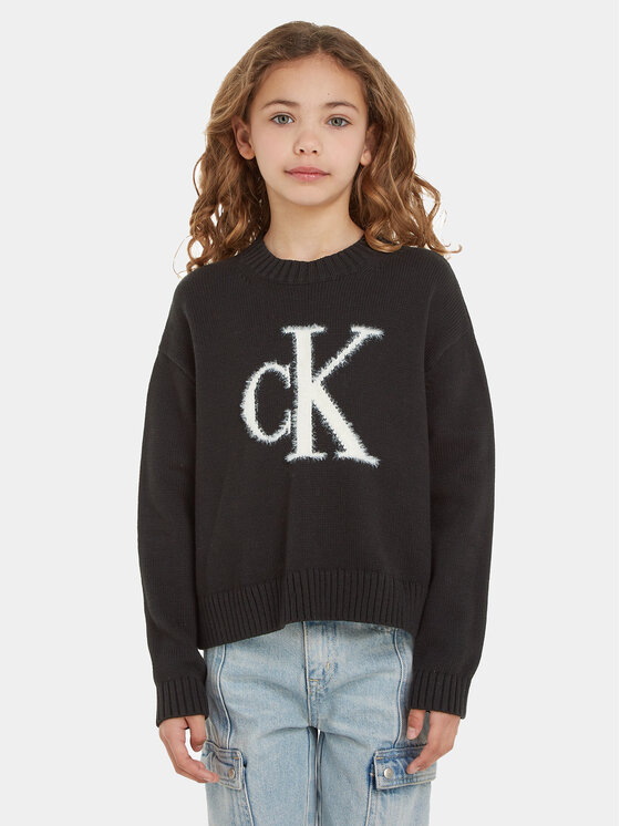 Calvin Klein Jeans Džemperis Fluffy Monogram IG0IG02220 Melns Regular Fit