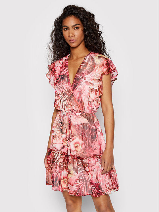 Guess Sukienka letnia W2GK43 WEL02 Różowy Regular Fit • 