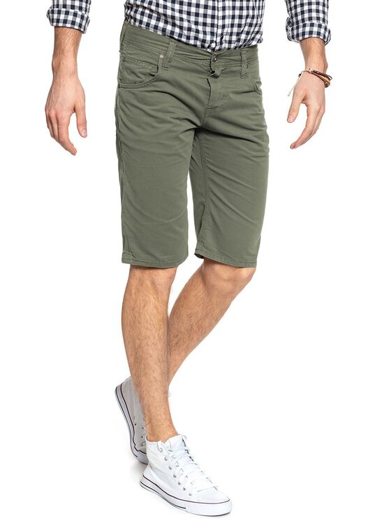 Mustang Mustang Szorty jeansowe CHICAGO SHORT Zielony Slim Fit