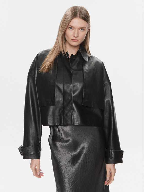 Calvin Klein Calvin Klein Usnjena jakna K20K206312 Črna Relaxed Fit