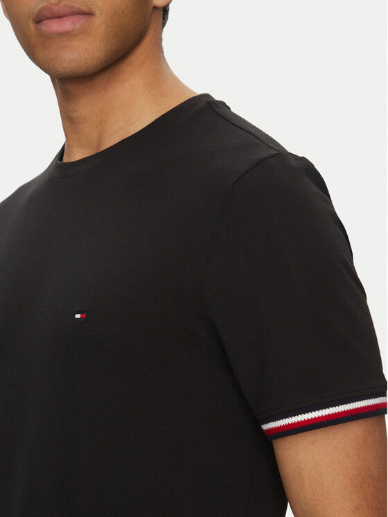 Tommy Hilfiger Tommy Hilfiger Tricou Global Stripe MW0MW38630 Negru Regular Fit