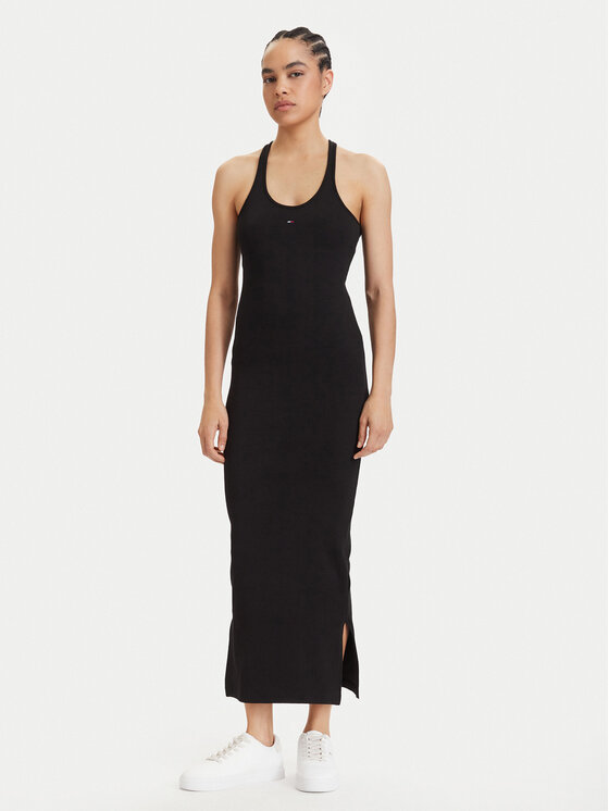Tommy Jeans Rochie de vară Racerback DW0DW22329 Negru Slim Fit