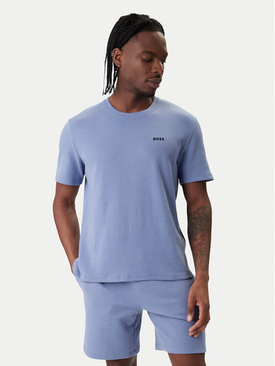 BOSS BOSS Tricou Waffle 50535891 Albastru celest Regular Fit