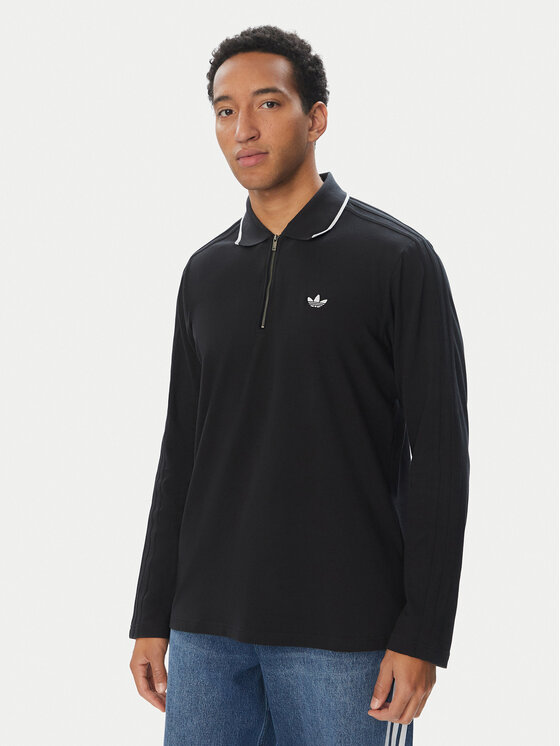 adidas adidas Polo 3 Stripes Engineered Rib Long Sleeve Polo KE4133 Czarny Regular Fit