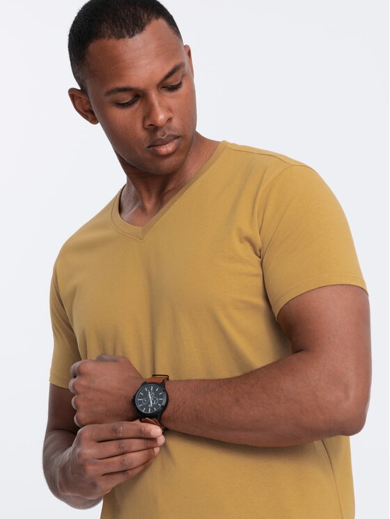 Ombre Ombre T-Shirt OM-TSBS-0145 Zlatá Regular Fit