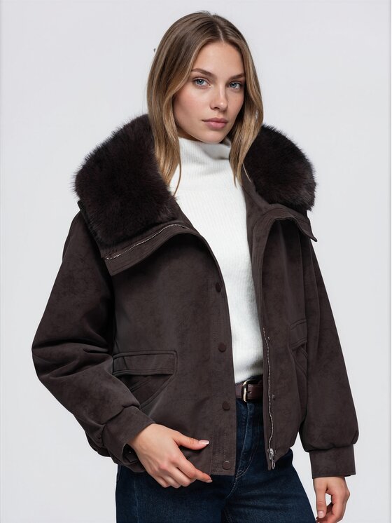 Ombre Ombre Kurtka bomber OW-JT-E0008 Brązowy Relaxed Fit