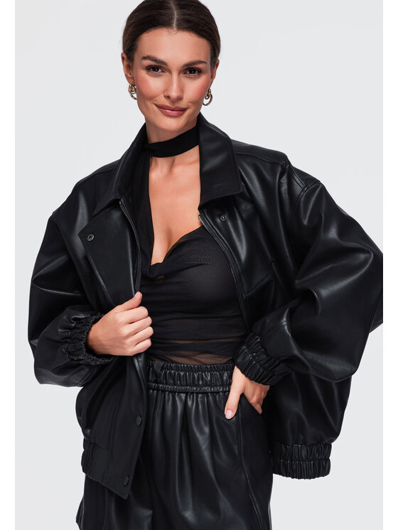 Ombre Ombre Kurtka przejściowa OW-JAFL-0146 Czarny Relaxed Fit