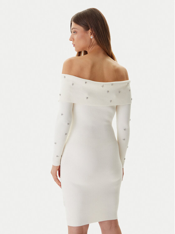 Guess Guess Trikotažinė suknelė W5BK64 Z2YJ2 Écru Slim Fit