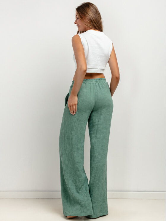 Tessita Tessita Spodnie materiałowe T428/4/XS Zielony Wide Leg