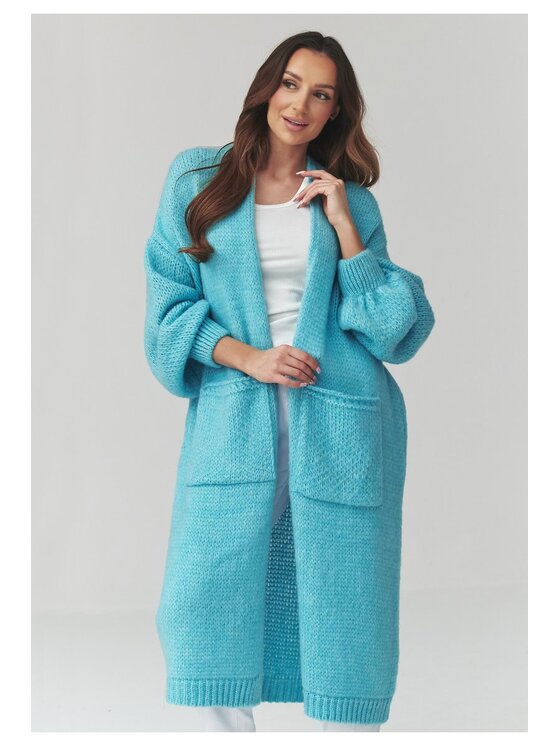 Makadamia Makadamia Sweter S172 Turkusowy Loose Fit