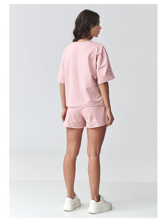 Makadamia Makadamia Komplet bluzka i szorty sportowe M918 Różowy Loose Fit