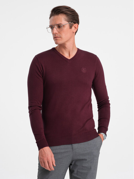 Ombre Ombre Sweter OM-SWBS-0107 Bordowy Regular Fit