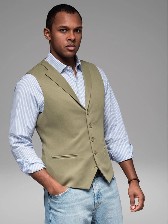 Ombre Ombre Kamizelka garniturowa OM-BLZV-0144 Zielony Slim Fit