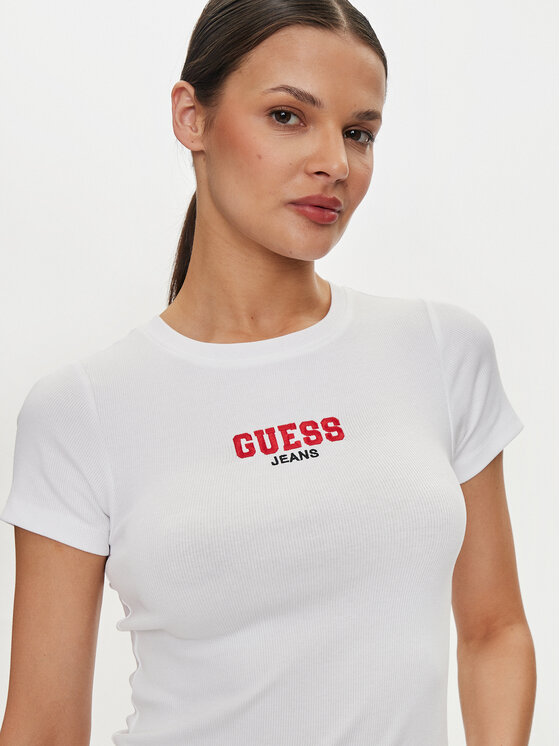 Guess Jeans Guess Jeans Majica W4YI64 KA0H1 Bela Slim Fit