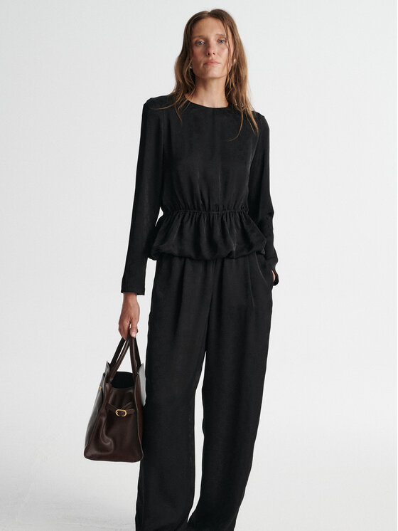 MARI PRETI MARI PRETI Pantaloni di tessuto MONOGRAM M OBSIDIAN Nero Wide Leg
