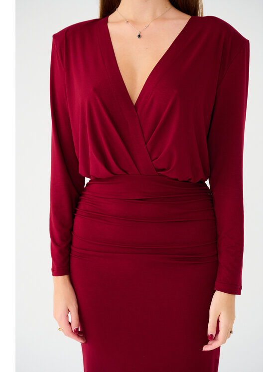 Leimann Leimann Sukienka koktajlowa Andrea Bordowy Slim Fit
