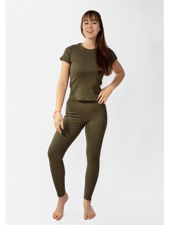 DKaren Sport DKaren Sport Komplet bluzka i spodnie Halima Khaki Slim Fit