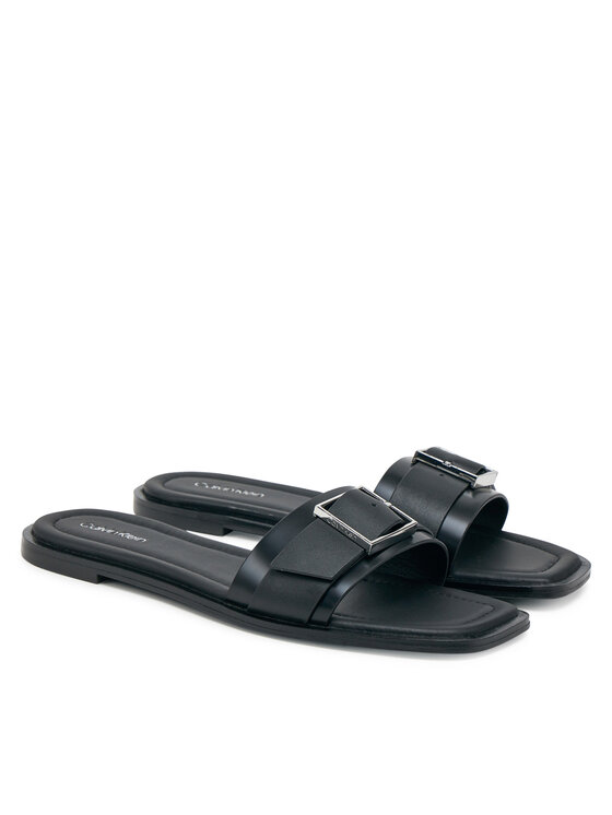Calvin Klein Calvin Klein Šľapky Flat Slide W/Buckle - Lth HW0HW02490 Čierna