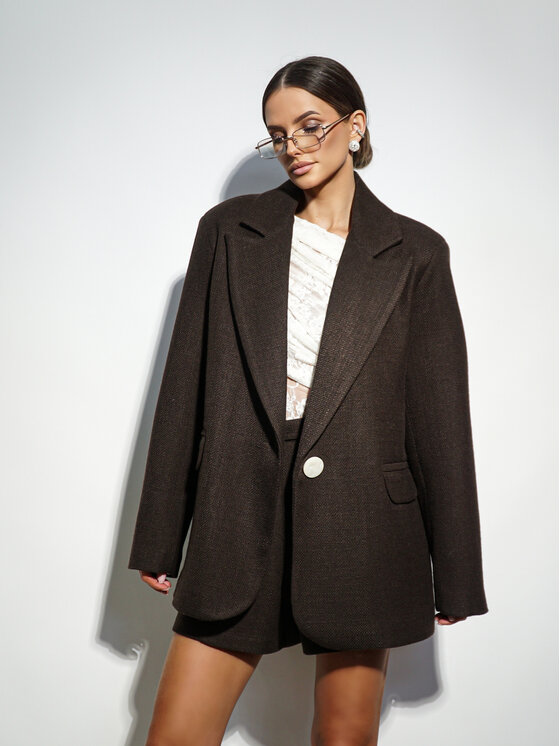 LilaLou LilaLou Marynarka Nesto Brązowy Oversize