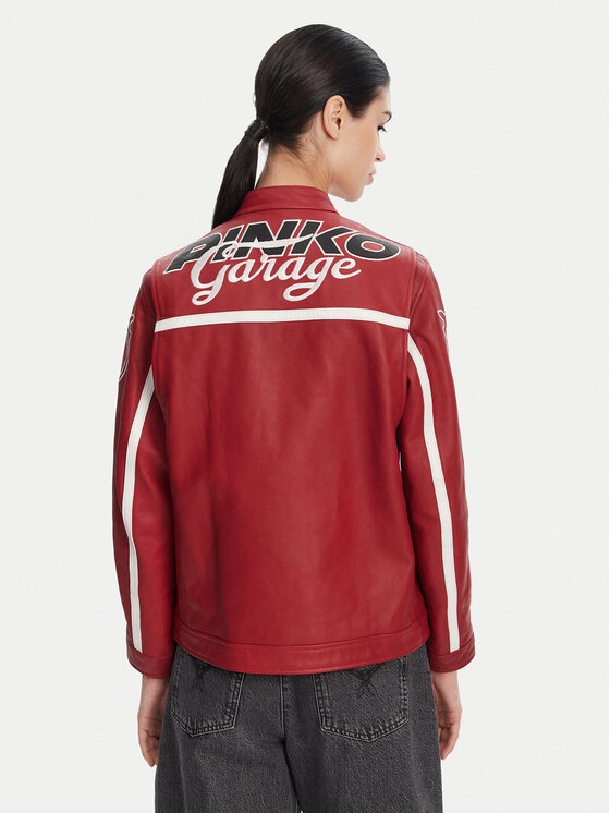 PINKO PINKO Lederjacke 105296 Dunkelrot Regular Fit