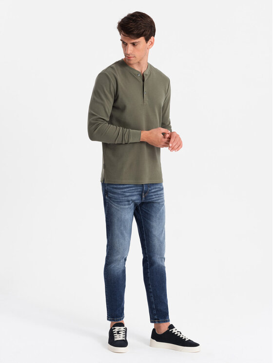 Ombre Ombre S dlouhým rukávem OM-LSCL-0120 Khaki Regular Fit