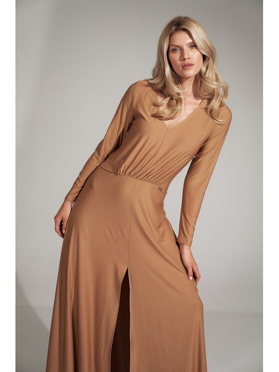 FIGL FIGL Sukienka M727 Beżowy Regular Fit