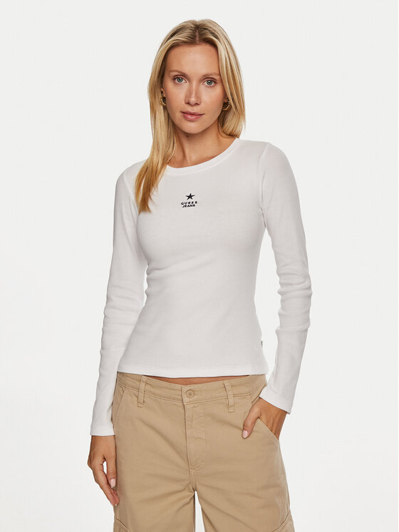 Guess Jeans Guess Jeans Блуза W4YI65 KA0H1 Бял Slim Fit