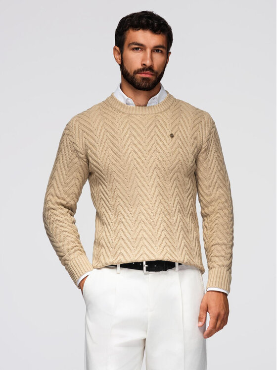 Ombre Ombre Sweter OM-SWSW-0147 Beżowy Regular Fit