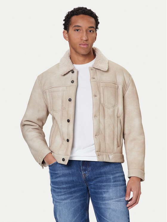 Guess Guess Geacă din imitație de piele M5BL0I W2500 Bej Regular Fit