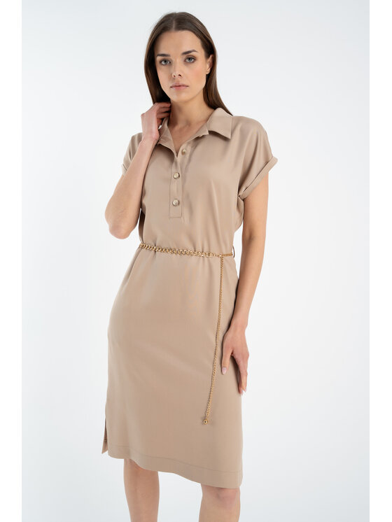 CLICK CLICK Košilové šaty 60-6136 Béžová Close Fit