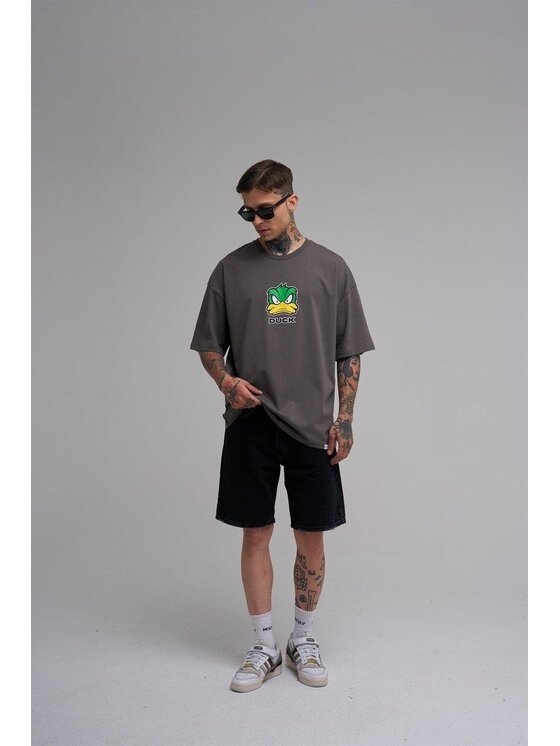 MyStars MyStars T-Shirt Koszulka Z Krótkim Rękawem Oversize Męska Ciemna Szara Machinist Duck Kaczka M Szary Oversize