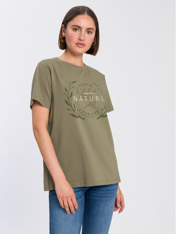 Cross Jeans Cross Jeans T-Shirt 56017-324 Zielony Regular Fit