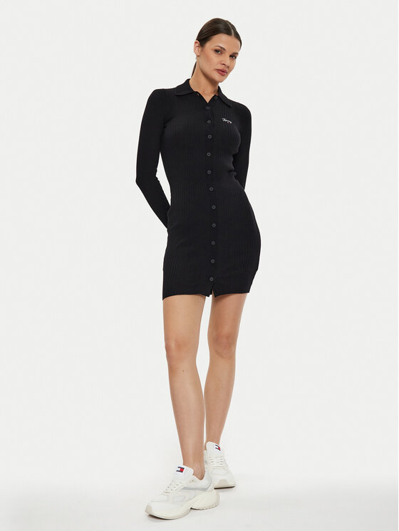 Tommy Jeans Tommy Jeans Rochie tricotată Script DW0DW18481 Negru Slim Fit
