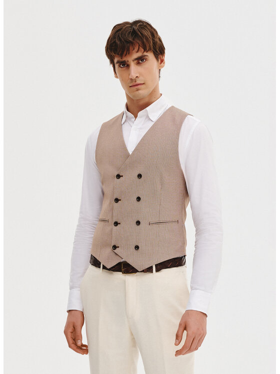 Pako Lorente Pako Lorente Kamizelka P25SF-8X-010 Beżowy Slim Fit