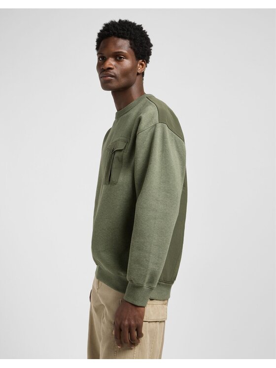 Lee Lee Bluzka UTILITY CREW SWS Zielony Relaxed Fit