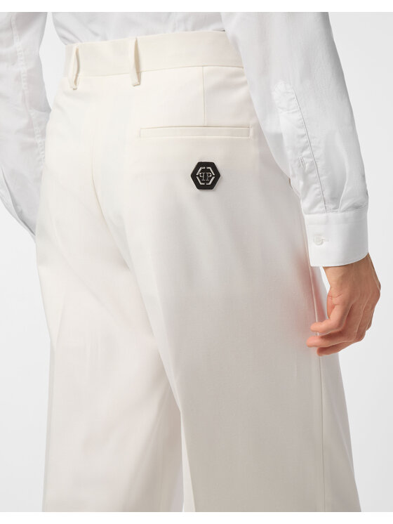 PHILIPP PLEIN PHILIPP PLEIN Spodnie materiałowe 24127 Biały Wide Fit