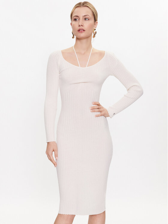 Guess Guess Úpletové šaty W3RK35 Z30L1 Écru Slim Fit